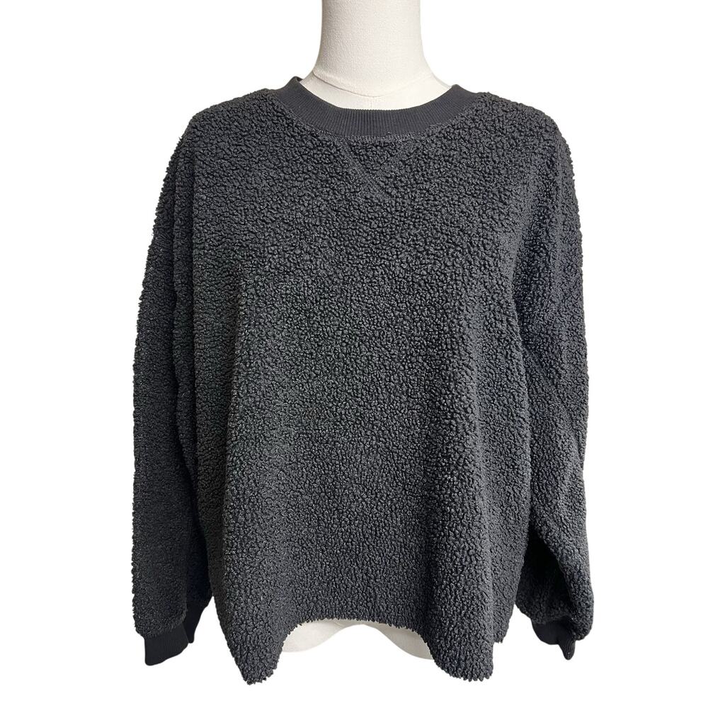 American Eagle Size M Oversized Boxy Teddy Sherpa Sweatshirt Crop Dark Gray‎